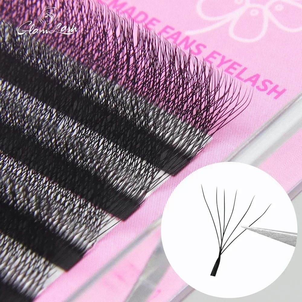 GLAMLASH W 모양 블룸 속눈썹, 3D, 4D, 5D, 6D, 자동 꽃, 프리메이드 볼륨 팬, 속눈썹 연장, 내추럴 소프트