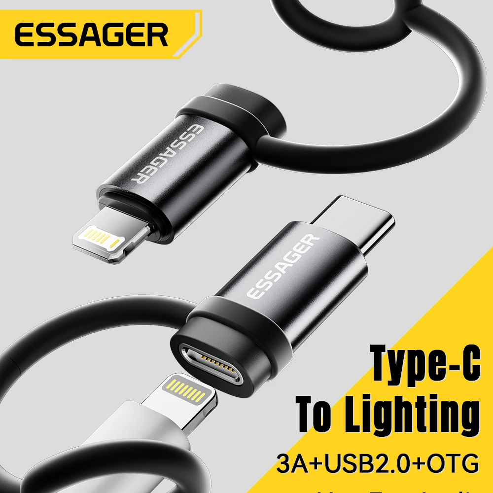 Essager USB C 어댑터 조명 OTG 변환기, 고속 충전, 아이폰 15 xr 프로, C 타입 조명용, 3A title=Essager USB C 어댑터 조명 OTG 변환기, 고속 충전, 아이폰 15 xr 프로, C 타입 조명용, 3A 