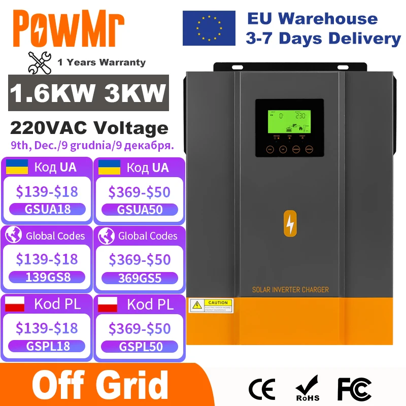 PowMr 하이브리드 태양광 인버터, MPPT 80A 태양광 충전기 컨트롤러 포함, 순수 사인파 인버터, 1600W, 3000W, 12V, 24V, 220V, 1.6KW, 3KW title=PowMr 하이브리드 태양광 인버터, MPPT 80A 태양광 충전기 컨트롤러 포함, 순수 사인파 인버터, 1600W, 3000W, 12V, 24V, 220V, 1.6KW, 3KW 