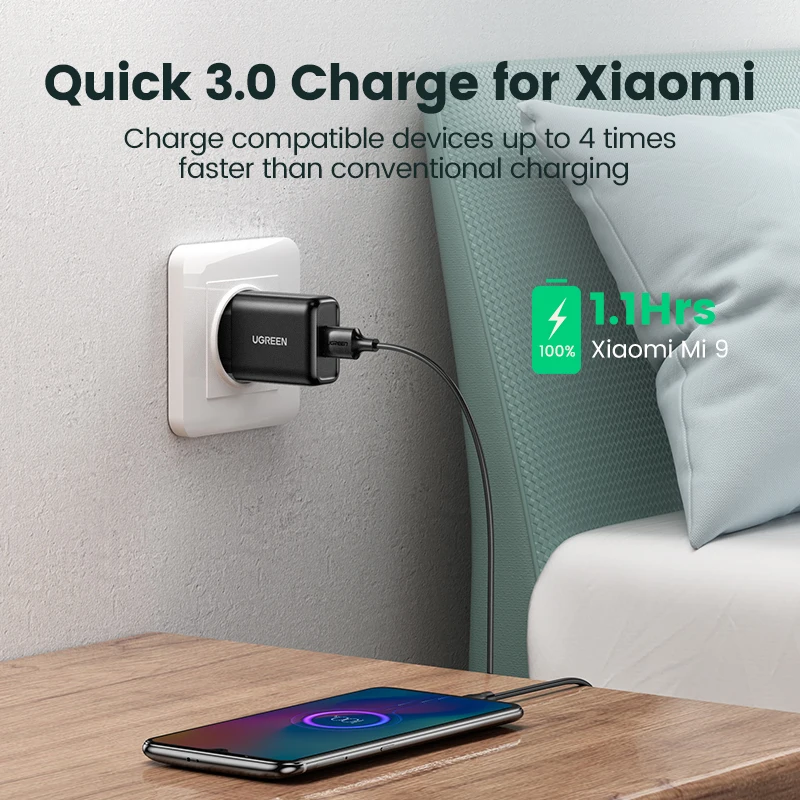 Ugreen USB 빠른 충전 3.0 QC 18W USB 충전기 QC3.0 빠른 벽 충전기 삼성 s10 화웨이 Xiaomi 아이폰에 대 한 휴대 전화 충전기