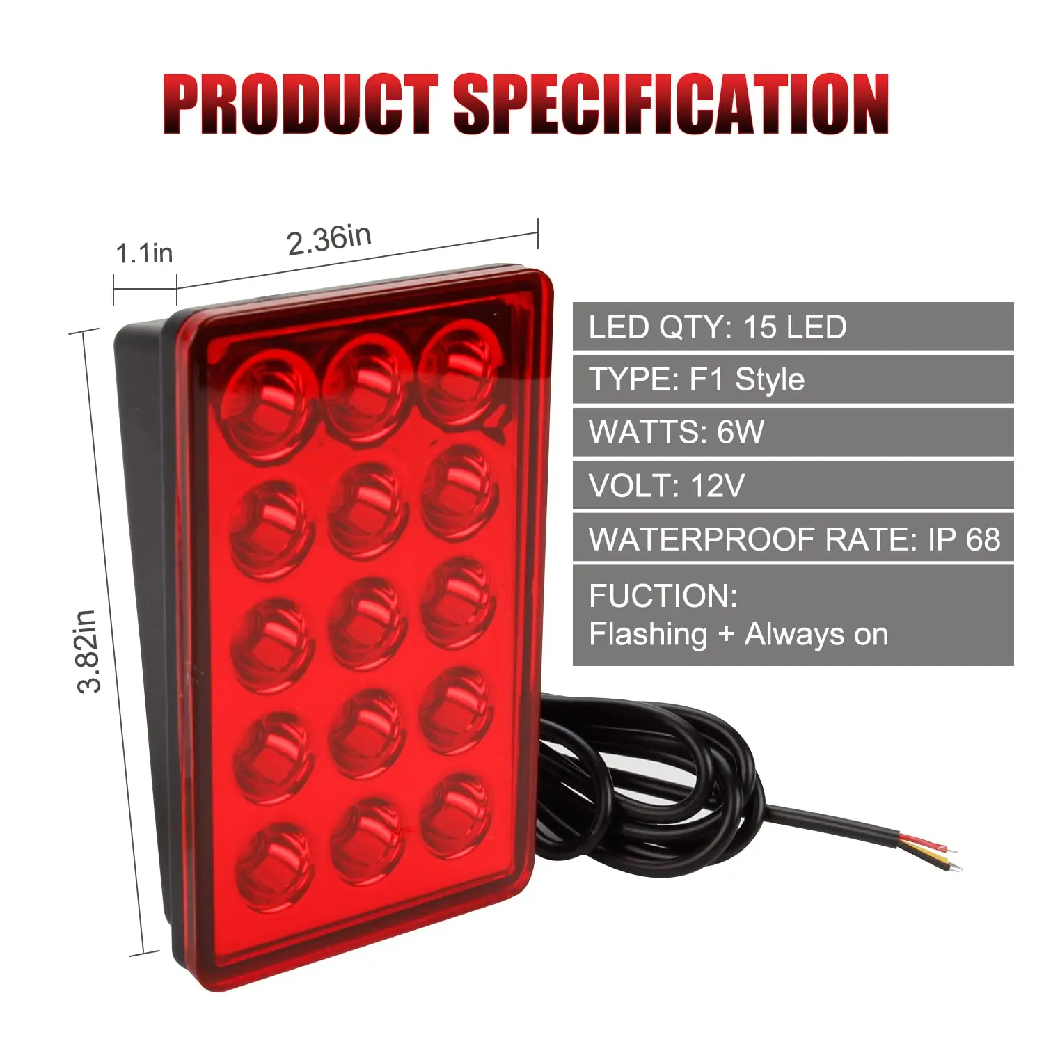 F1 스타일 Led 브레이크 파일럿 조명 12V 15led 후면 테일 라이트 자동 플래시 경고 역방향 정지 안전 신호 램프, 자동차 SUV 모토