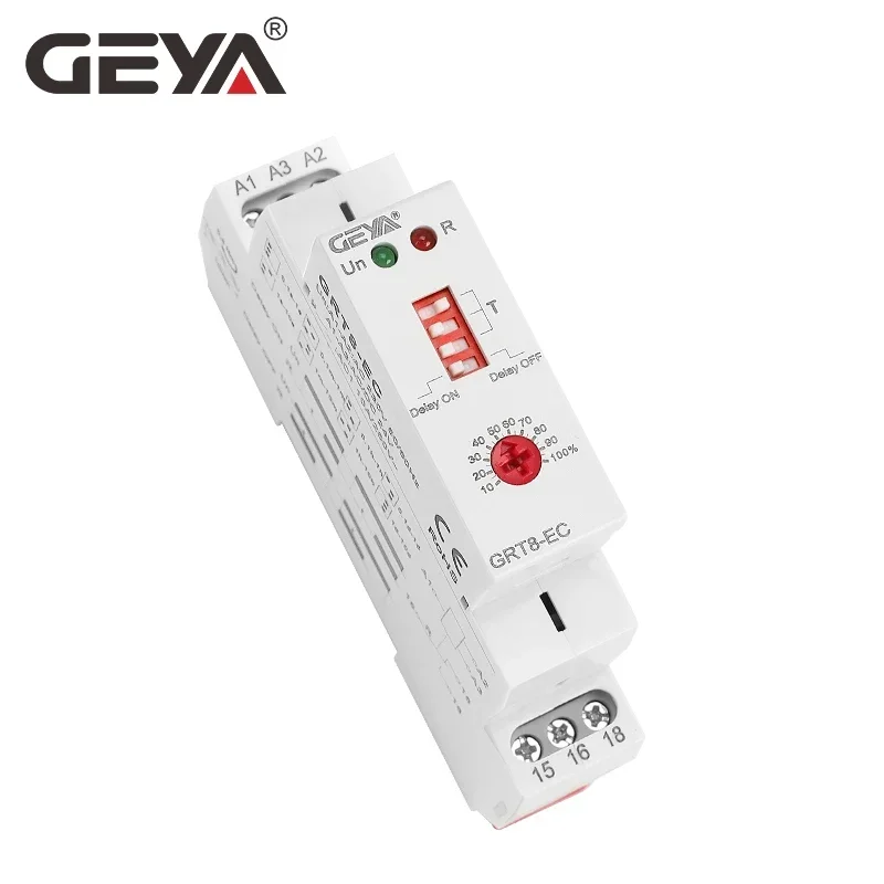 GEYA GRT8-EC 이중 기능 타이머 릴레이, 지연 온 또는 오프 지연 릴레이, AC220V, DC24V, AC380V, ACDC24V-240V 타임 릴레이 CE CB ROHS, 10A