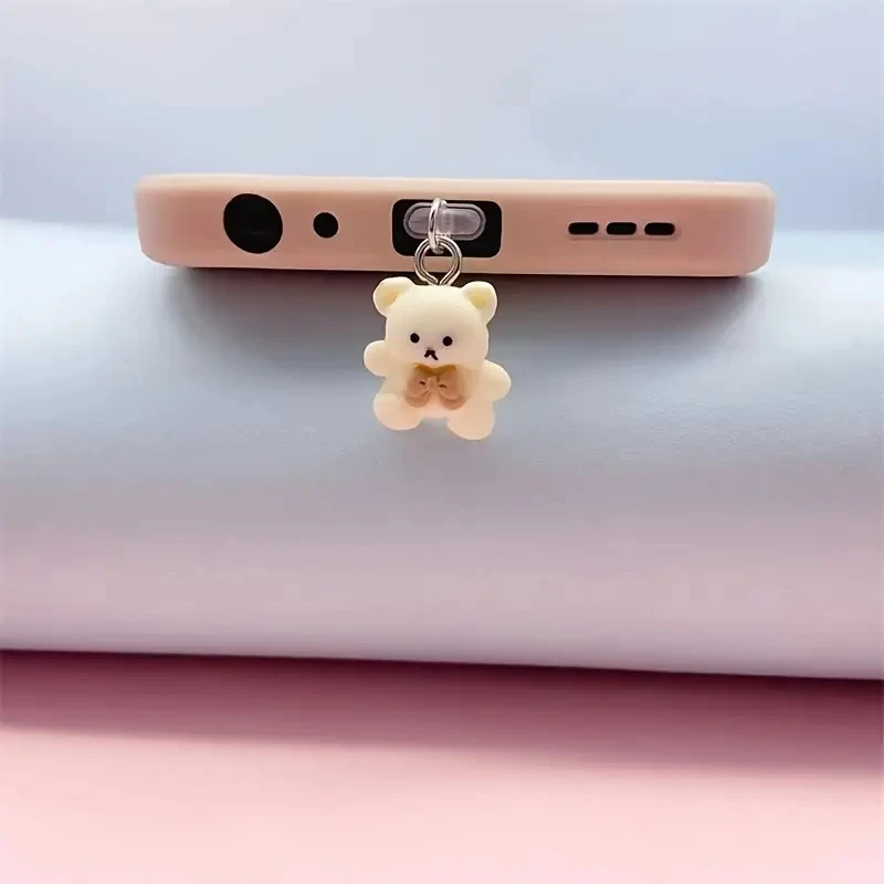 아이폰용 휴대폰 먼지 플러그, 삼성 C타입 인터페이스, 귀여운 곰 장식 액세서리, 걸이식 액세서리, 범용 먼지 플러그