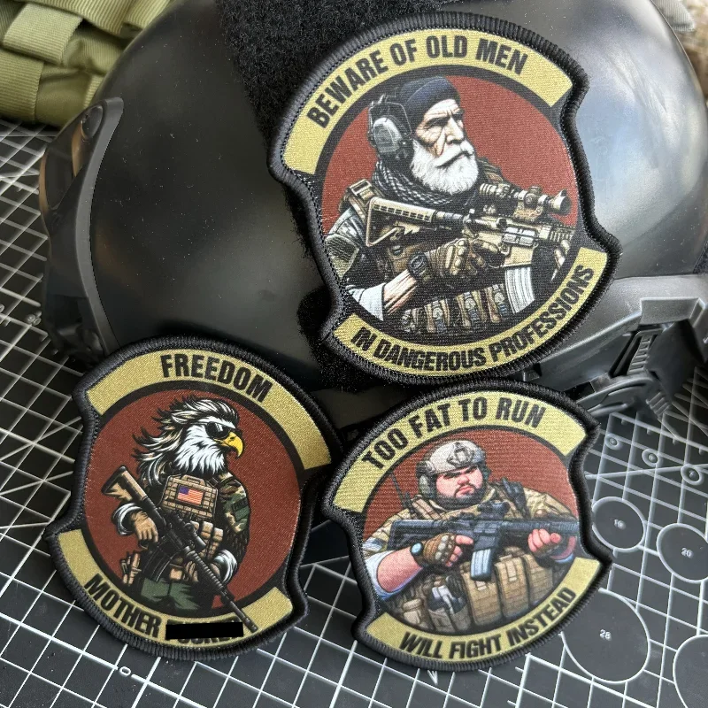 육군 병사 전술 패치, M4 라이플맨 사기 배지 인쇄 패치, 후크 앤 루프, 노인, 팻 맨, 군사 배낭 스티커