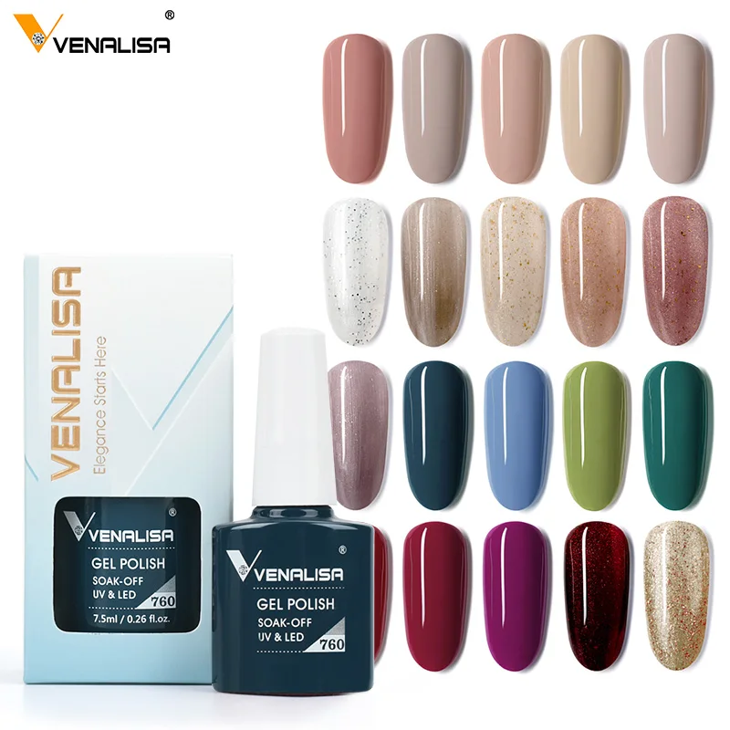 VENALISA 네일 젤 폴란드어 세미 퍼머넌트 겔락 네일 아트 살롱 120 컬러 글리터 7.5ml 유기농 UV LED 네일 젤 바니쉬