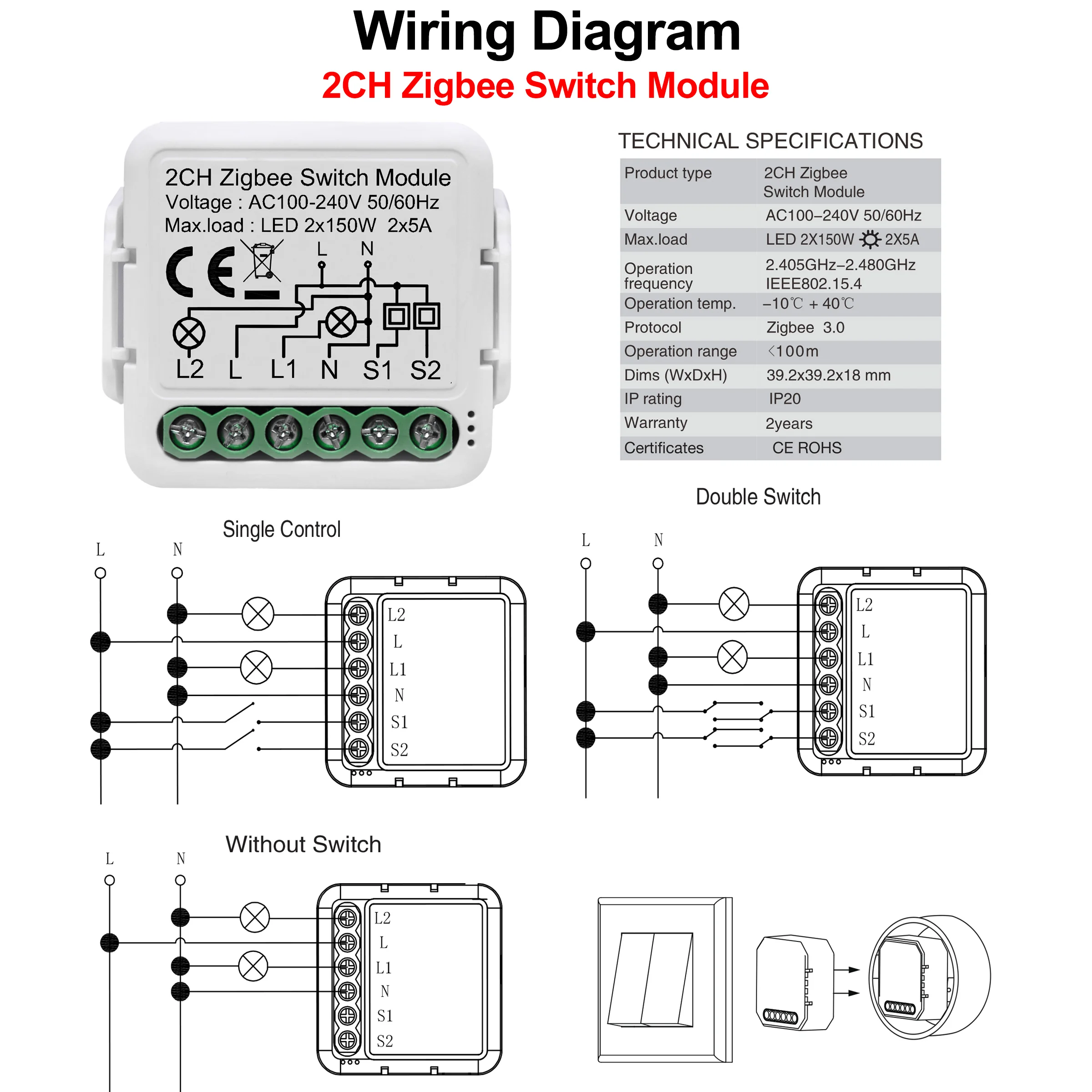 GIRIER Tuya ZigBee 3.0 스위치 모듈 10A 스마트 홈 DIY 차단기 1 2 3 4 갱은 Alexa Google 홈으로 2 웨이 제어 작업을 지원합니다.