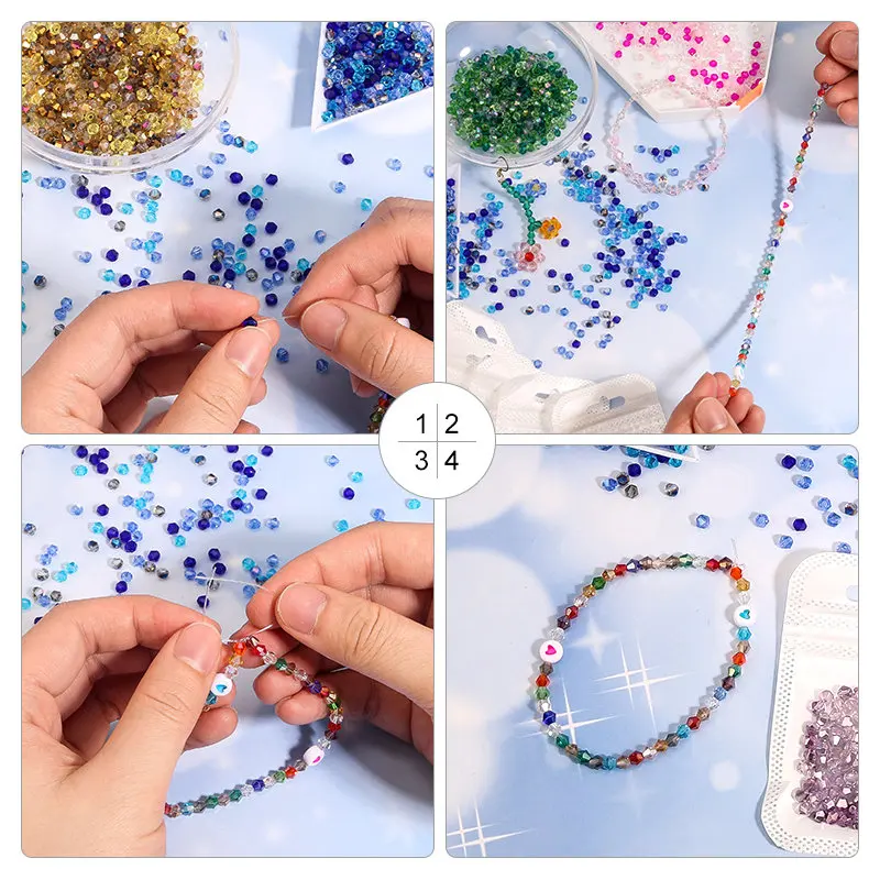 100Pcs 4MM 유리 Bicone 모양의 비즈면 처리 된 크리스탈 비즈 보석에 대 한 팔찌 Nacklace 귀걸이 만들기 DIY 구슬