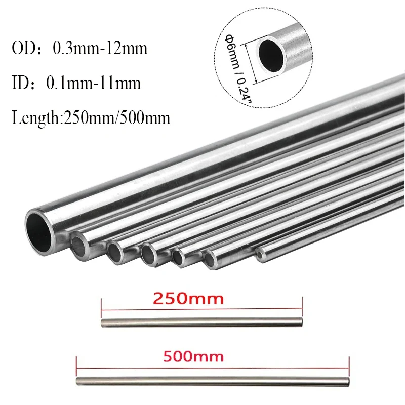 304 심리스 스테인리스 스틸 모세관 튜브, OD 0.3-12mm, ID 0.1-11mm, 길이 250mm, 500mm, 10 개 ~ 1 개 title=304 심리스 스테인리스 스틸 모세관 튜브, OD 0.3-12mm, ID 0.1-11mm, 길이 250mm, 500mm, 10 개 ~ 1 개 