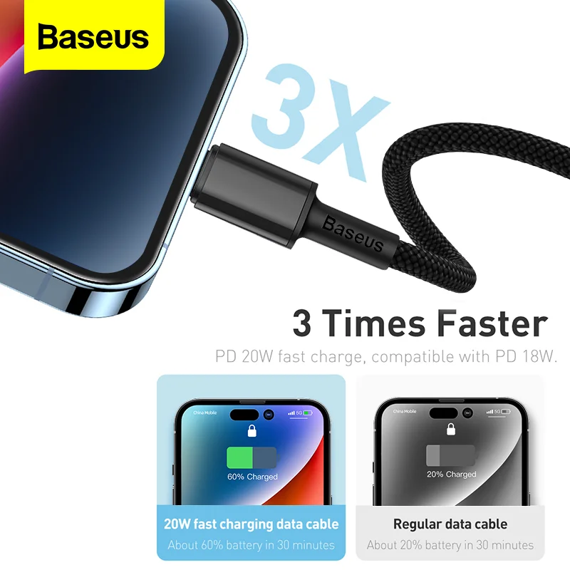 Baseus-아이폰용 USB 타입 C 케이블, 30W, PD, 아이폰 14, 13, 12 프로 맥스용, 맥북, 아이패드 프로용 고속 충전 충전기, 타입-C, USBC 데이터 와이어 코드