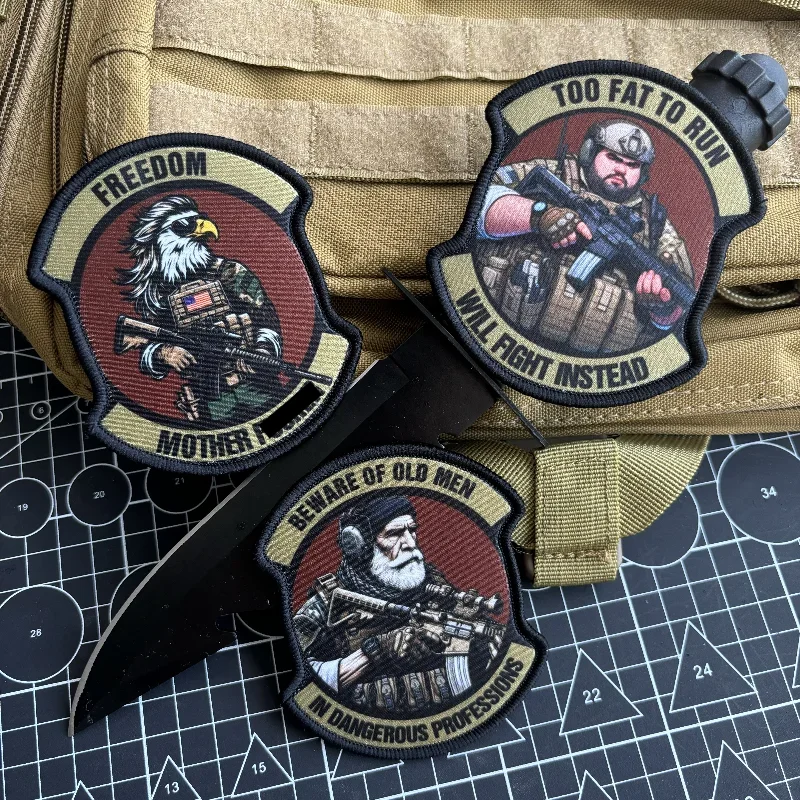 육군 병사 전술 패치, M4 라이플맨 사기 배지 인쇄 패치, 후크 앤 루프, 노인, 팻 맨, 군사 배낭 스티커