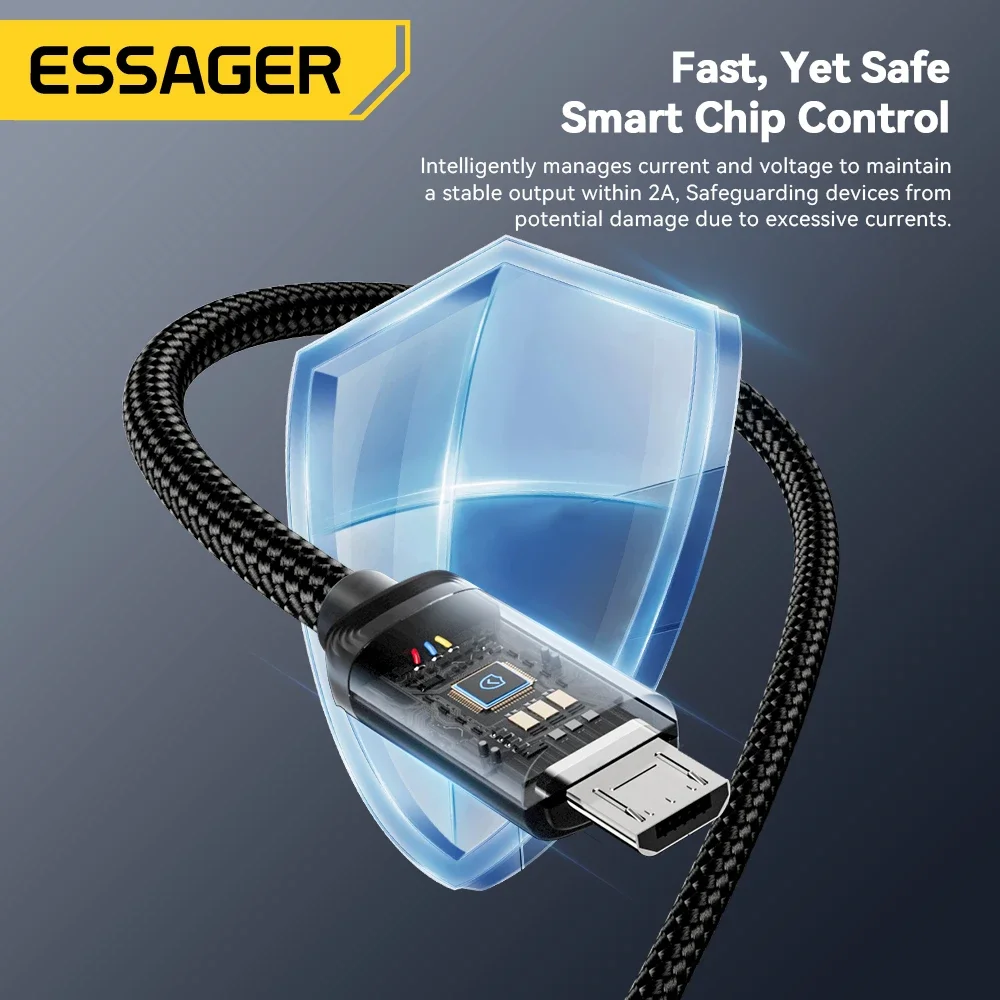 Essager 마이크로 USB 고속 충전 케이블, 샤오미 리얼미 레드미, 삼성, 화웨이 휴대폰용 USB 데이터 충전기 와이어, 3M, 2A