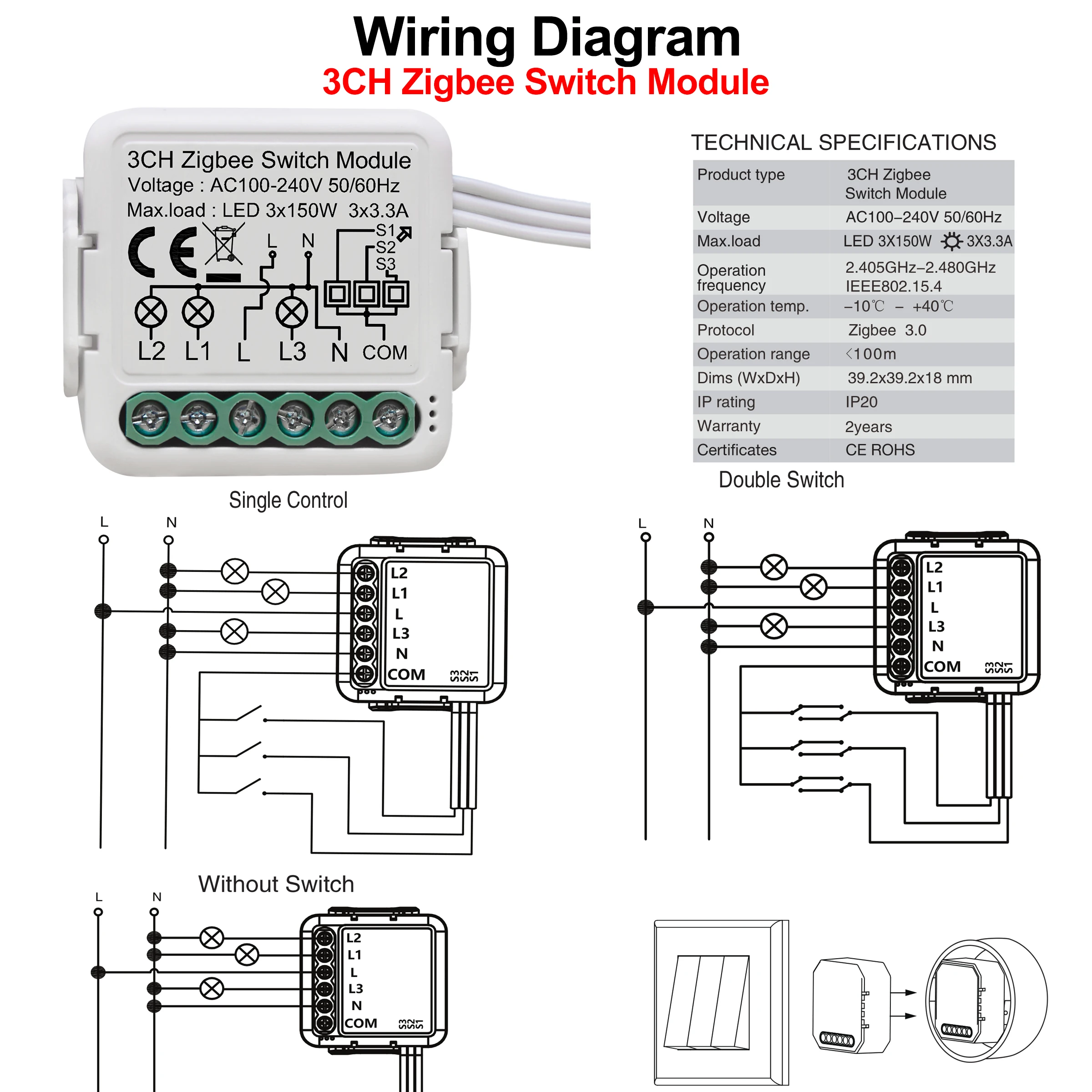 GIRIER Tuya ZigBee 3.0 스위치 모듈 10A 스마트 홈 DIY 차단기 1 2 3 4 갱은 Alexa Google 홈으로 2 웨이 제어 작업을 지원합니다.