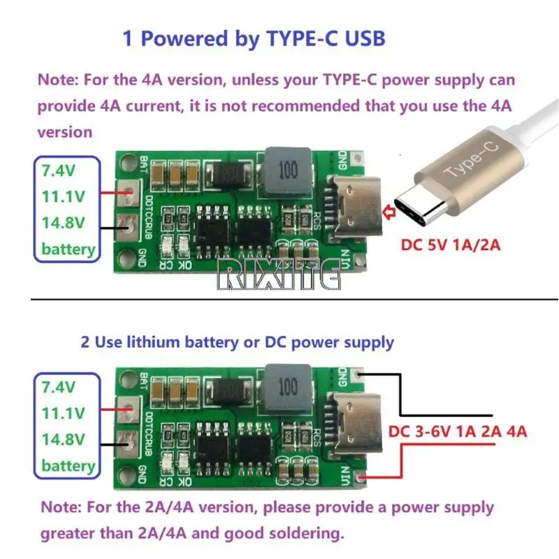 18650 리튬 배터리 충전기 보드, USB C 스텝 업 부스트 모듈, Li-Po 폴리머 보조베터리, BMS 2S 3S 4S 1A 2A 4A