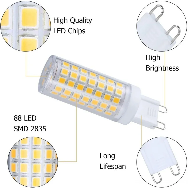 SMD 2835 LED G9 LED 램프, 차가운, 따뜻한, 자연광, 30 W, 40W 할로겐 램프 교체, 9W, 12W, 15W, 20W, 25W, AC110V, 220V