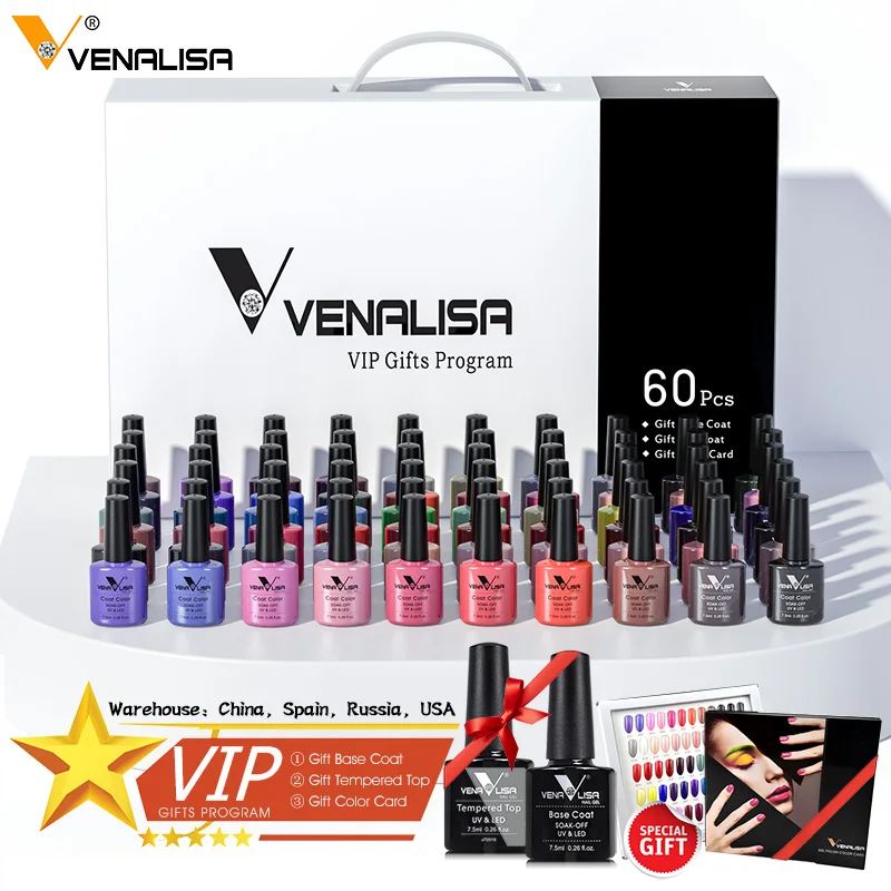 Venalisa-7.5ml 네일 젤 폴리쉬 60 색 글리터 컬러 네일 바니시 네일 아트 매니큐어 탑 코트 소크 오프 에나멜 UV 젤 바니시, 메니큐어 페디큐어 네일아트 매니큐어