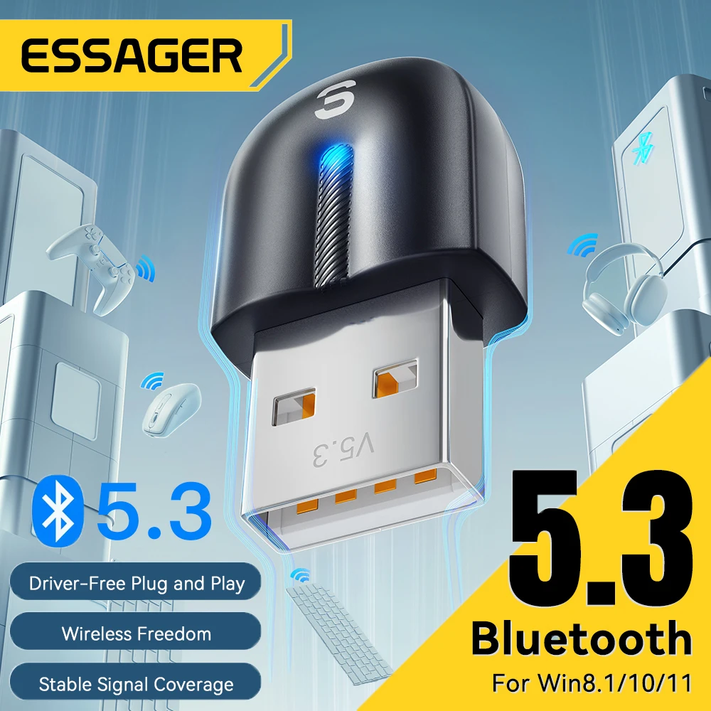 Essager USB 블루투스 어댑터 동글 블루투스 5.3, PC 노트북 스피커 오디오 리시버, 무선 마우스 키보드, USB 송신기 title=Essager USB 블루투스 어댑터 동글 블루투스 5.3, PC 노트북 스피커 오디오 리시버, 무선 마우스 키보드, USB 송신기 