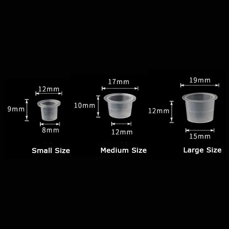 S/M/L 플라스틱 일회용 마이크로블레이딩 문신 잉크 컵 100 개, 영구 메이크업 안료 투명 홀더 컨테이너 캡 문신 액세서리
