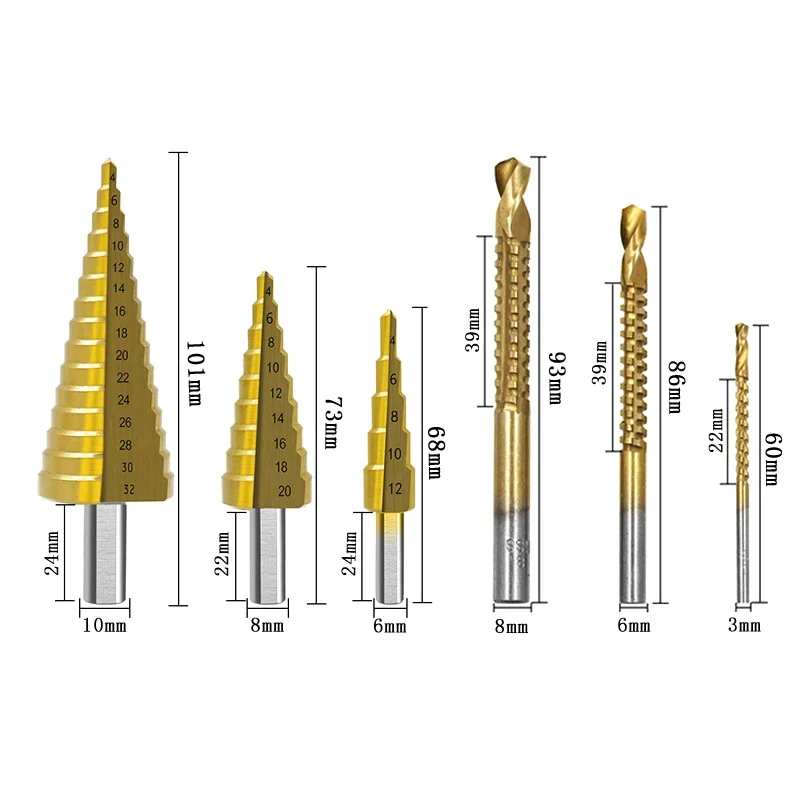 스텝 드릴 비트 톱 드릴 세트, HSS 티타늄 밀링 커터, 목공 금속 코어 홀 오프너 4-12 4-20 4-32mm 3 6 8mm, 6 개