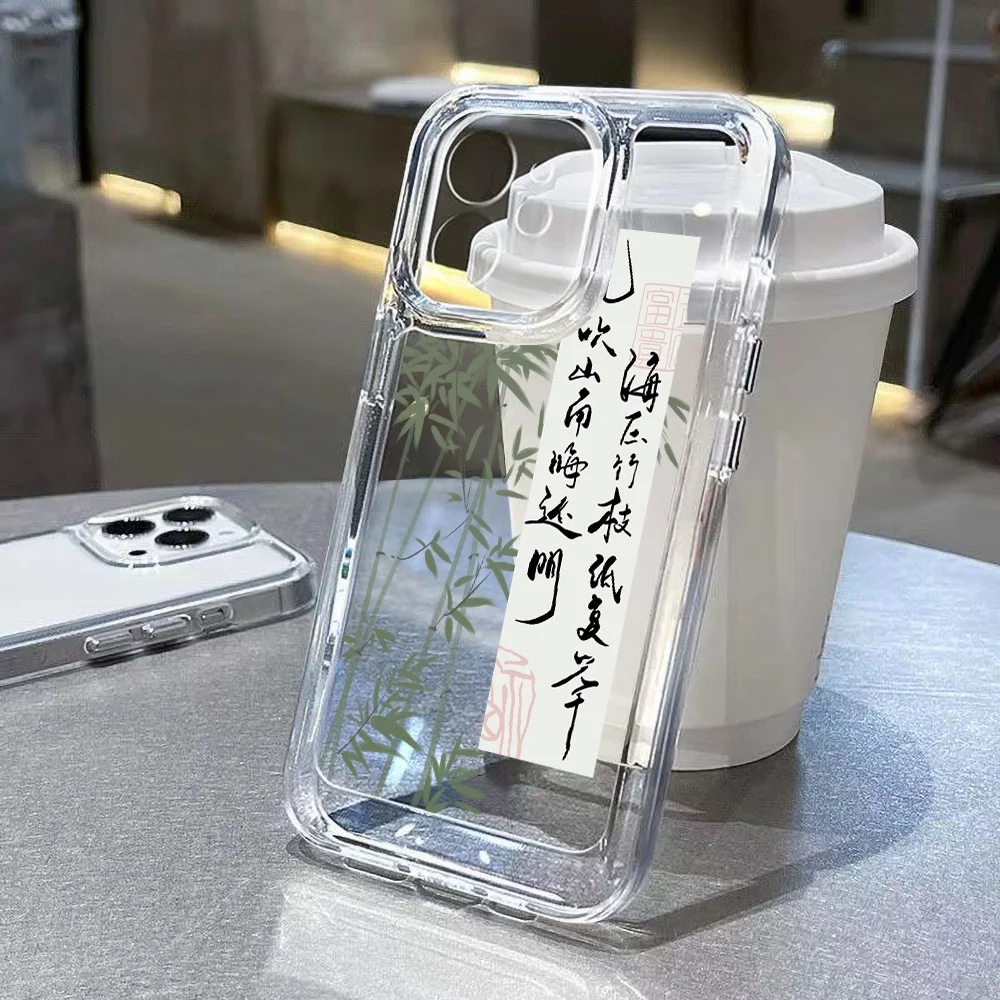 아이폰 11 용 투명 휴대폰 케이스, 아이폰 13, 12, 14, 15 프로 맥스, XR, XS, X, 7, 8 플러스, SE, 2020 미학 예술, 중국 스타일 커버
