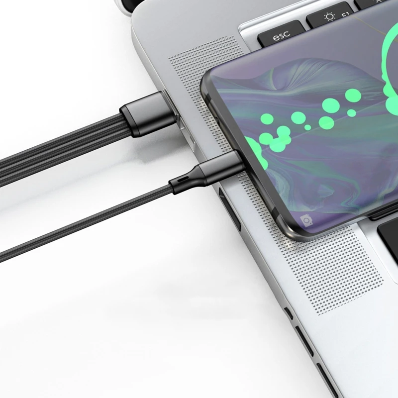 3 in 1 USB 충전 케이블, 3 타입 C 3 마이크로 USB 스플리터 코드, 고속 충전 6A, 휴대폰 보조베터리 면도기, 함께 충전