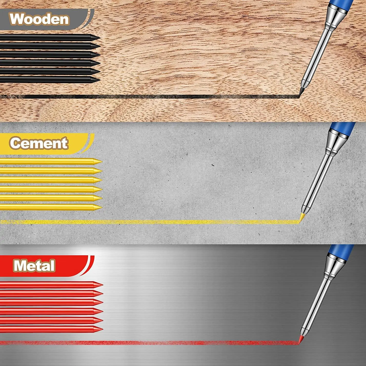 목공 자동 연필, 금속 깊은 구멍 기계식 연필, 내장 샤프너, 스크라이빙 마킹 도구, 2.8mm, 6 색