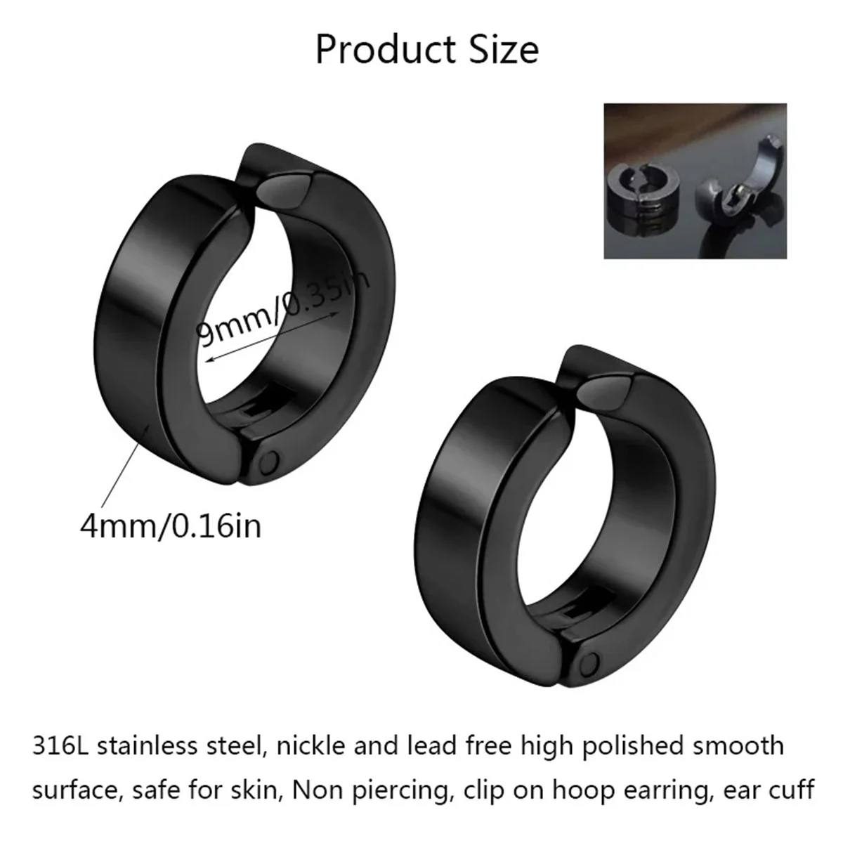 2pcs 316L 패션 스테인레스 스틸 커프 귀걸이, 귀걸이에 비 피어싱 후프 귀걸이 클립 가짜 피어싱 귀걸이 후프