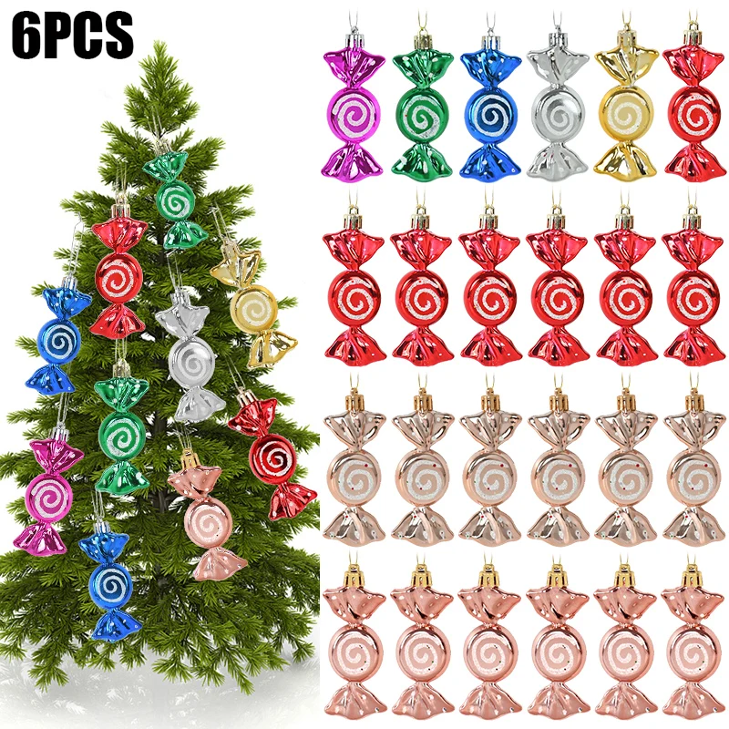 크리스마스 캔디 펜던트 크리스마스 트리 행잉 장식품, 가정 2023 크리스마스 장식, Navidad Noel 새해 어린이 선물, 상자당 6 개