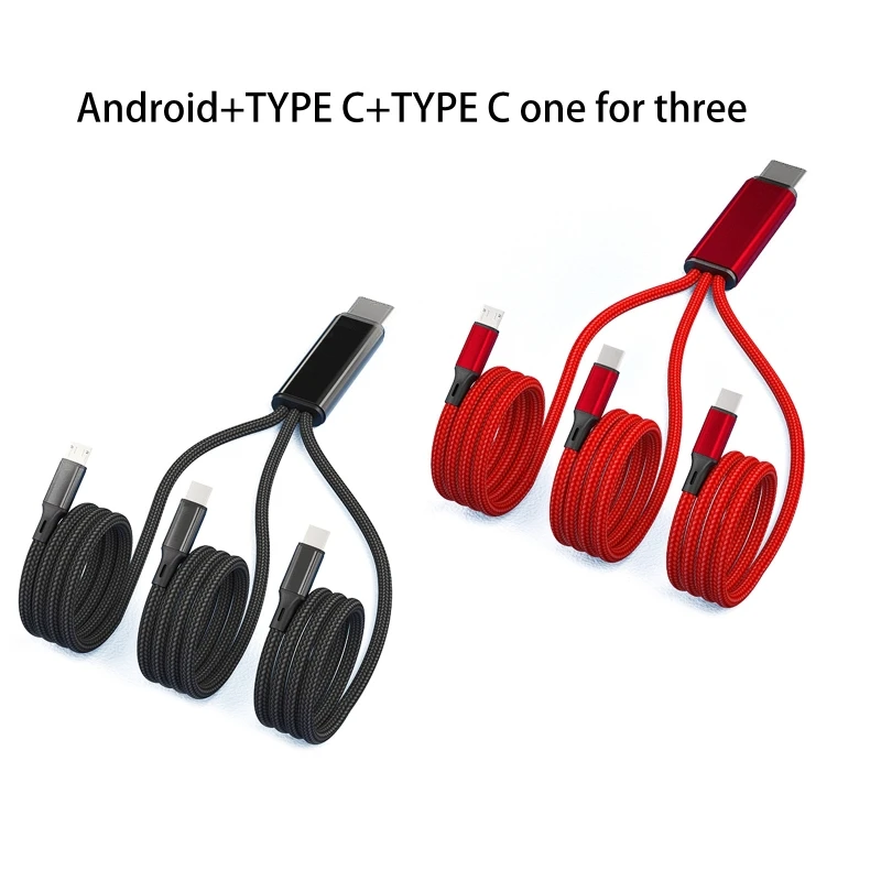 3 in 1 USB 충전 케이블, 3 타입 C 3 마이크로 USB 스플리터 코드, 고속 충전 6A, 휴대폰 보조베터리 면도기, 함께 충전