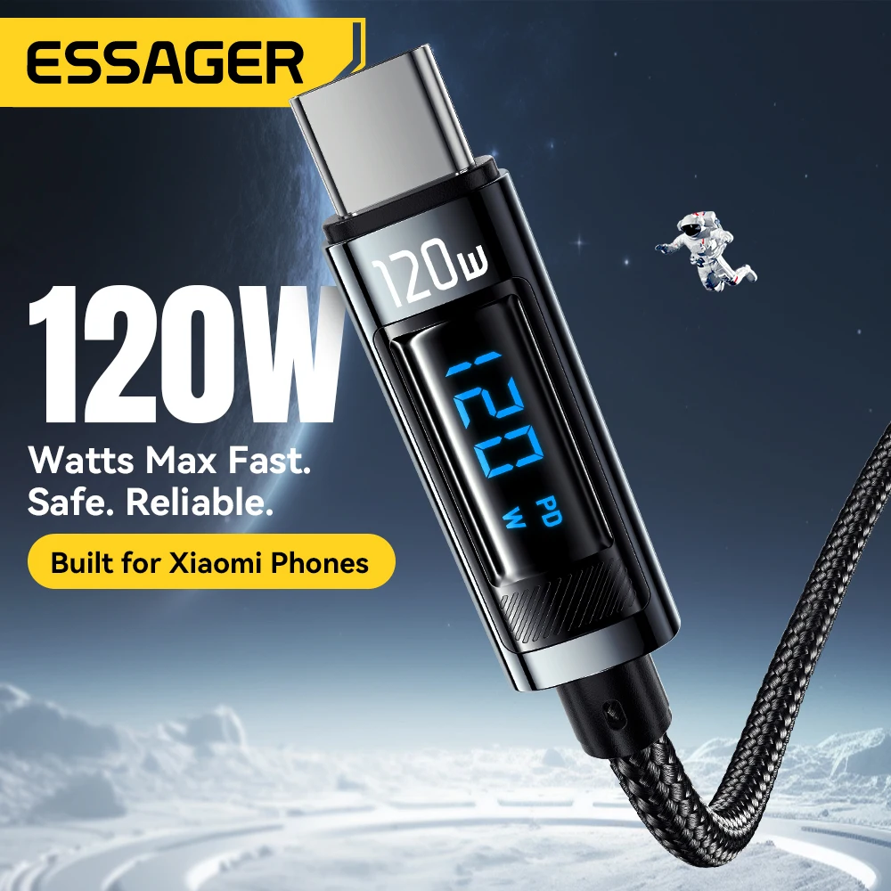 Essager USB C타입 고속 충전 케이블, LED 디지털 디스플레이 케이블 포함, 아이폰 15, 14, 13, 12, 화웨이용, 120W