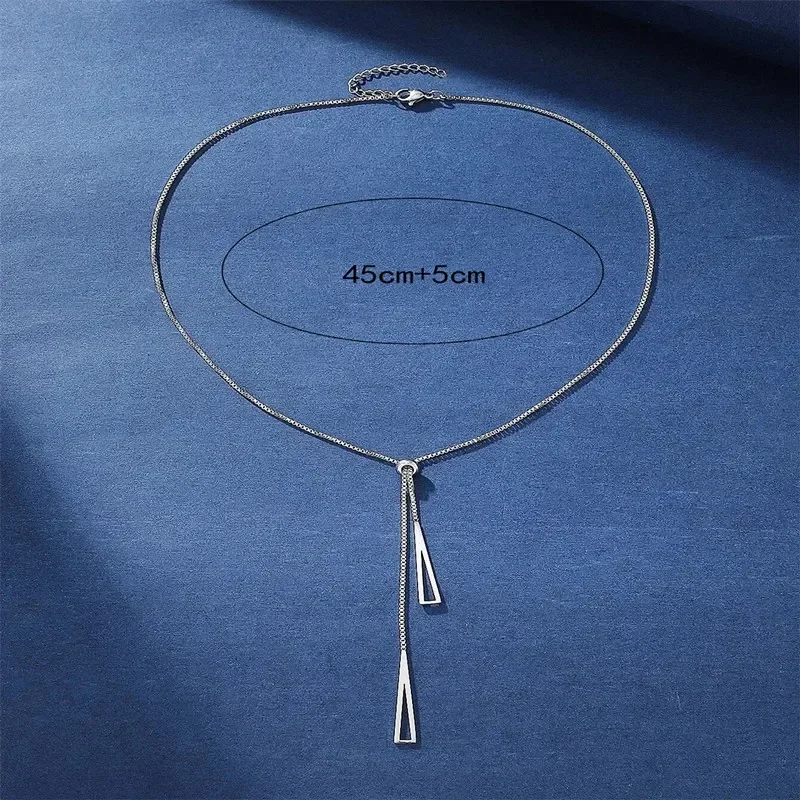금속 스타일 실버 컬러 삼각형 펜던트 목걸이, 유행 심플한 매력 Y Lariat 목걸이, 보호 미니멀리스트 주얼리