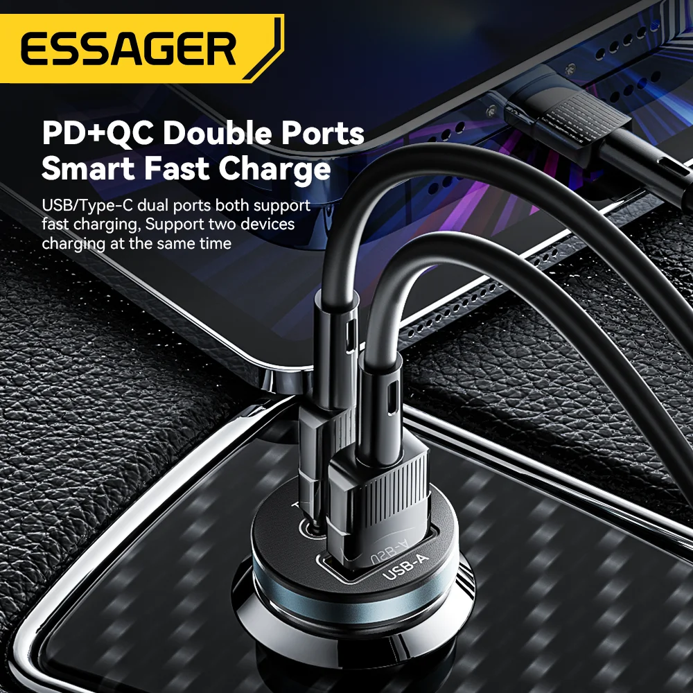 Essager 30W USB C 차량용 충전기 유형 C 빠른 충전기 PD QC 3.0 SCP 5A iPhone Xiaomi Samsung 용 고속 충전 차량용 전화 충전