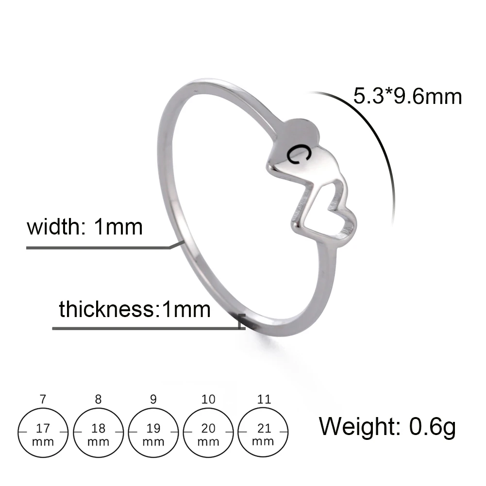 COOLTIME 여성용 이니셜 레터 링, 스테인레스 스틸 A-Z 알파벳, 더블 하트 손가락 반지, 패션 웨딩 쥬얼리, 커플 선물