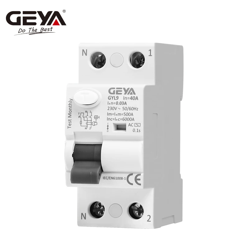 GEYA GYL9 AC 유형 RCCB 전자기 잔류 전류 회로 차단기, AC ELCB 2 극 25A 40A 63A 100A RCD 30mA 100mA 300mA