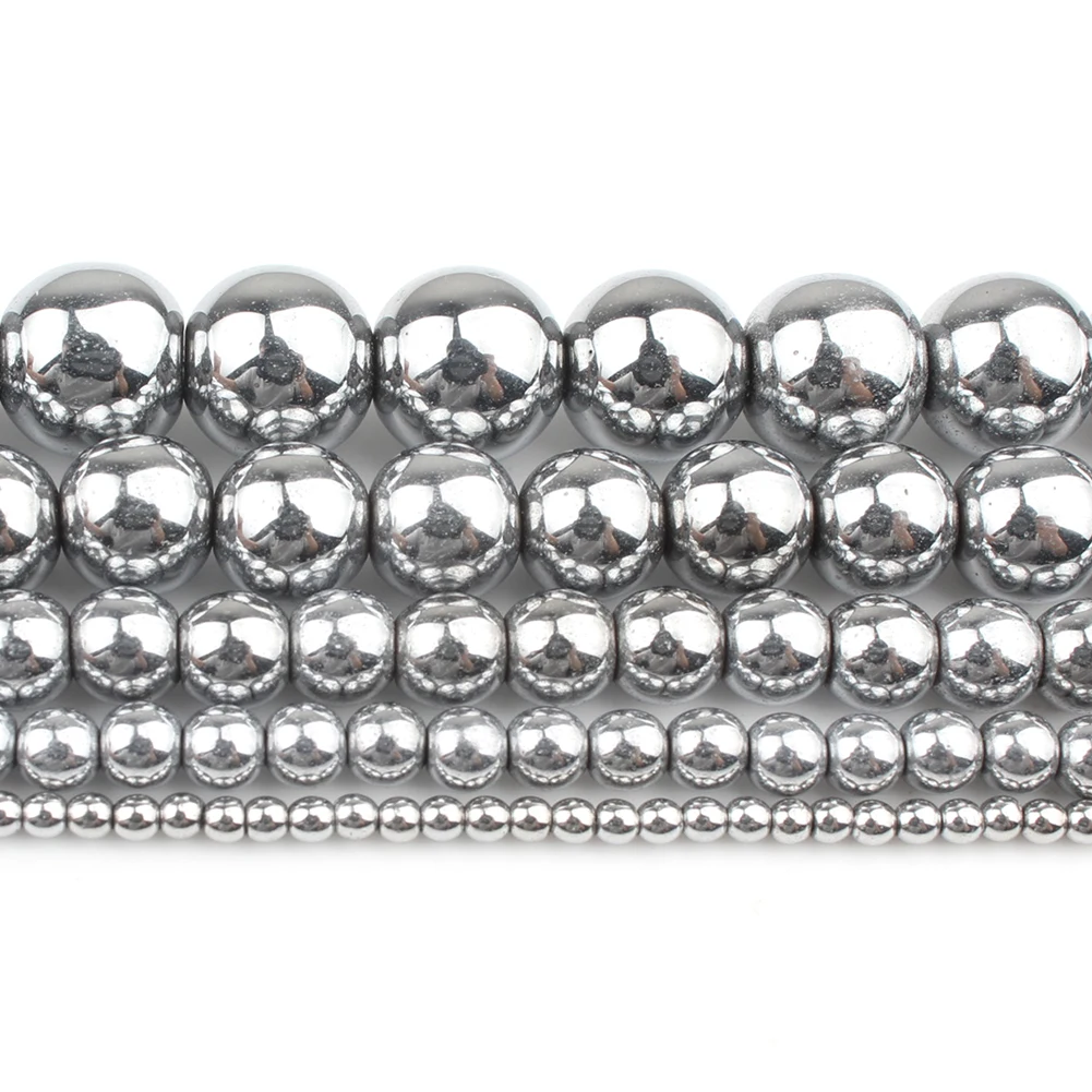 실버 컬러 적철광 스톤 DIY 쥬얼리용 자연스러운 라운드 비즈, 팔찌 귀걸이 액세서리 만들기 15