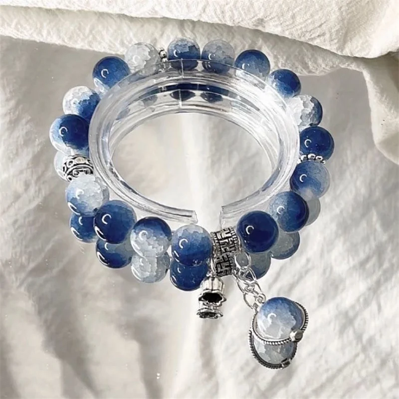 여성용 럭셔리 갤럭시 플래닛 팔찌, 팝콘 크리스탈 오팔 비즈, 나비 깃털 펜던트 팔찌, 하라주쿠 보석 선물