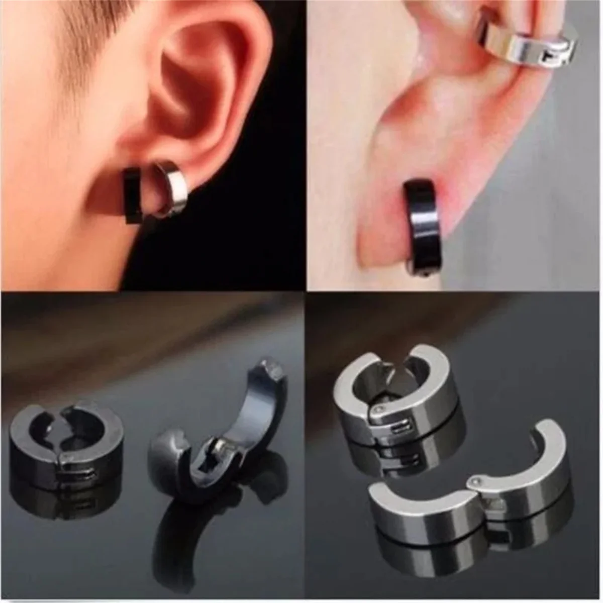 2pcs 316L 패션 스테인레스 스틸 커프 귀걸이, 귀걸이에 비 피어싱 후프 귀걸이 클립 가짜 피어싱 귀걸이 후프
