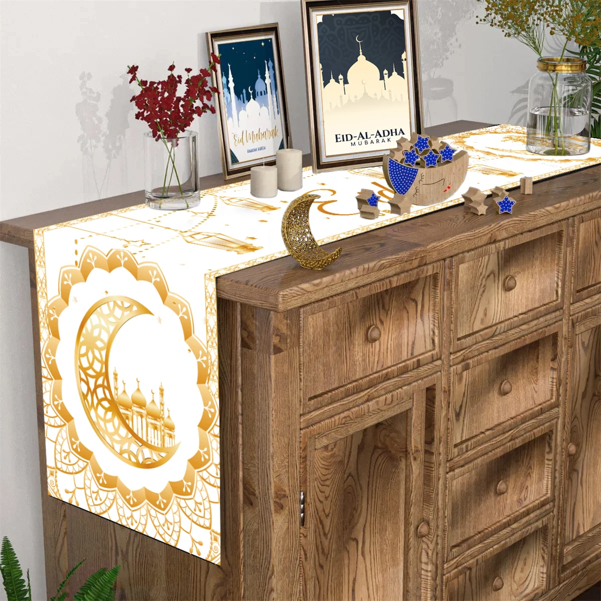 라마단 카림 테이블 러너 Eid 무바라크 장식 2025 홈 라마단 무바라크 이슬람 무슬림 파티 Eid Al-Fitr 선물 라마단 장식