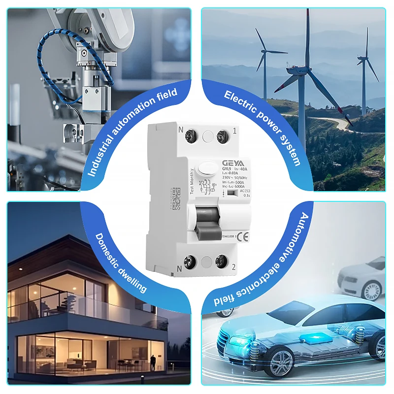 GEYA GYL9 AC 유형 RCCB 전자기 잔류 전류 회로 차단기, AC ELCB 2 극 25A 40A 63A 100A RCD 30mA 100mA 300mA