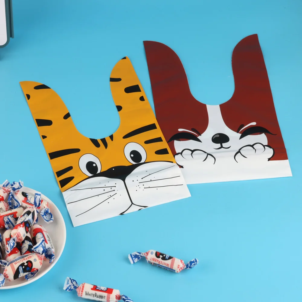 플라스틱 사탕 가방, 쿠키 귀여운 판지 토끼 귀 가방, 비스킷 스낵 베이킹 포장 용품, 어린이 선물 도매, 10 개, 25 개, 50 개