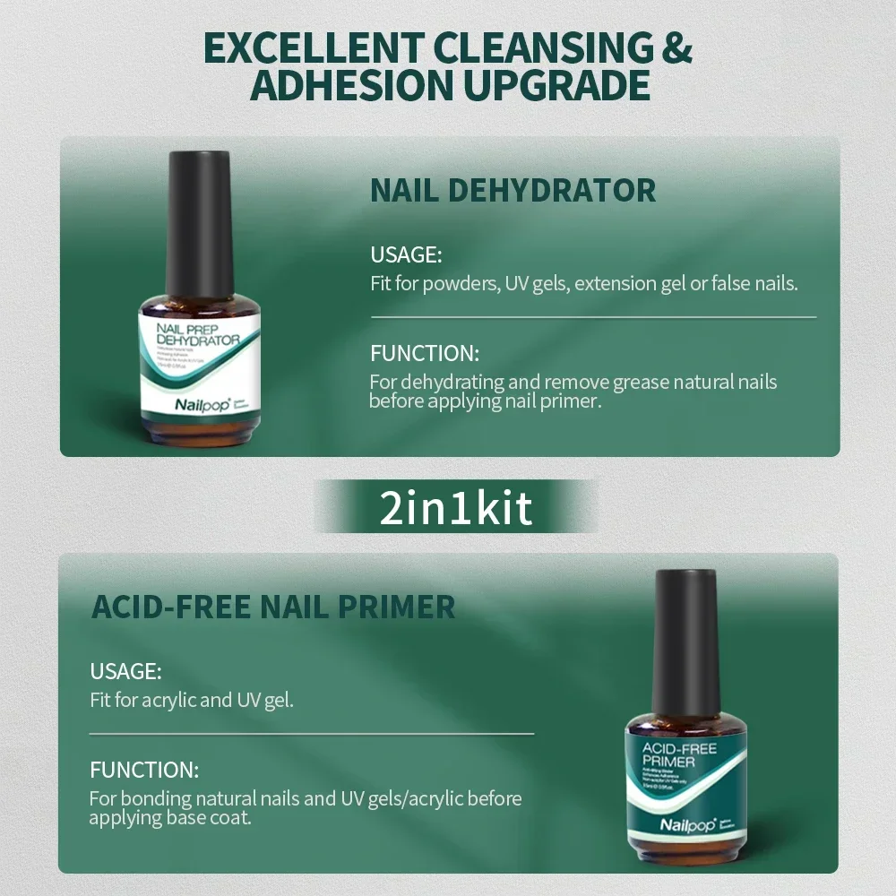 Nailpop 네일 탈수기 및 프라이머 무산 천연 네일 준비, 아크릴 및 UV 젤 네일 광택제, 빠른 건조, 우수한 본딩 세트