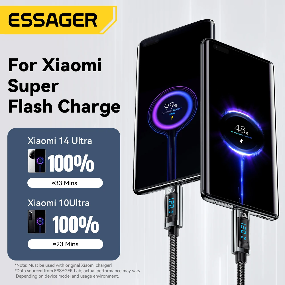 Essager USB C타입 고속 충전 케이블, LED 디지털 디스플레이 케이블 포함, 아이폰 15, 14, 13, 12, 화웨이용, 120W