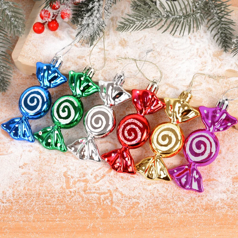 크리스마스 캔디 펜던트 크리스마스 트리 행잉 장식품, 가정 2023 크리스마스 장식, Navidad Noel 새해 어린이 선물, 상자당 6 개