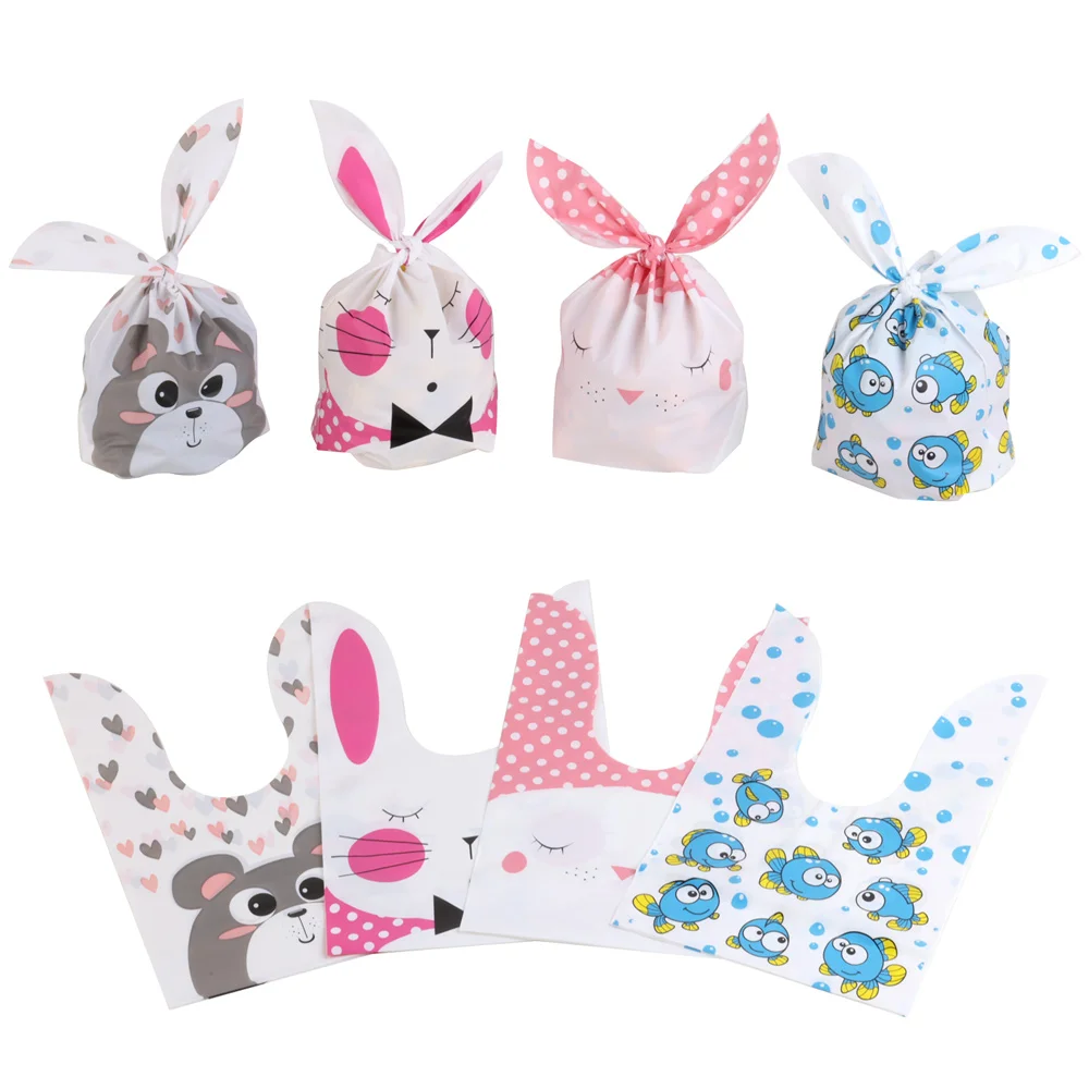플라스틱 사탕 가방, 쿠키 귀여운 판지 토끼 귀 가방, 비스킷 스낵 베이킹 포장 용품, 어린이 선물 도매, 10 개, 25 개, 50 개