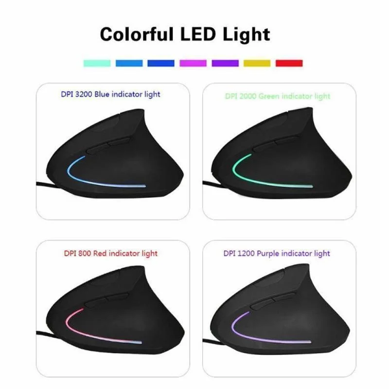 유선 오른손 수직 RGB 마우스, 인체 공학적 게이밍 마우스, 3200DPI USB 광학 손목 건강 마우스, PC 컴퓨터용