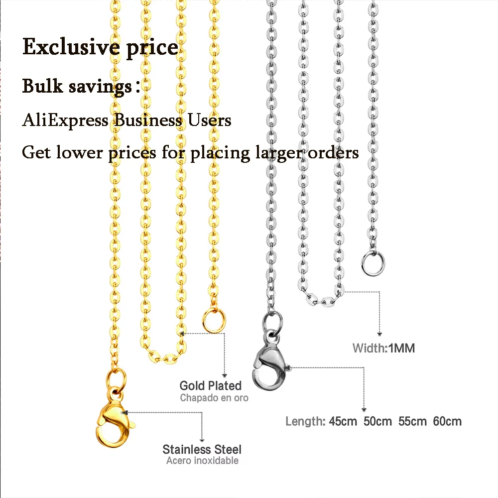 LUXUSTEEL 여성용 긴 쿠바 목걸이, 스테인리스 스틸 체인, O 모양, 롤로 링크, 펜던트 DIY 주얼리, 2mm, 1mm, 10 개 세트, 도매