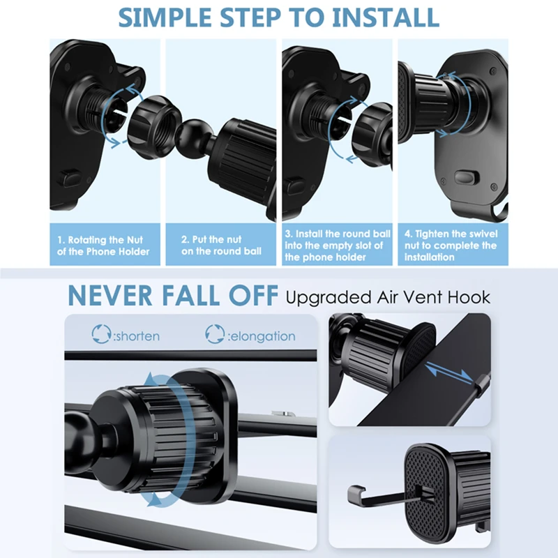 범용 자동차 후크 베이스 폰 홀더, 자동차 에어 벤트 대시 보드용, 휴대폰 내비게이션 브래킷, 낙하 방지, 자동차 스탠드 홀더