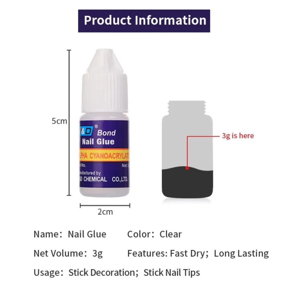 1Set*3g 거짓 손톱 팁용 빠른 건조 본드 네일 접착제 강력한 접착제 접착제 전문 아크릴 아트 네일 라인스톤 접착제 젤 &*