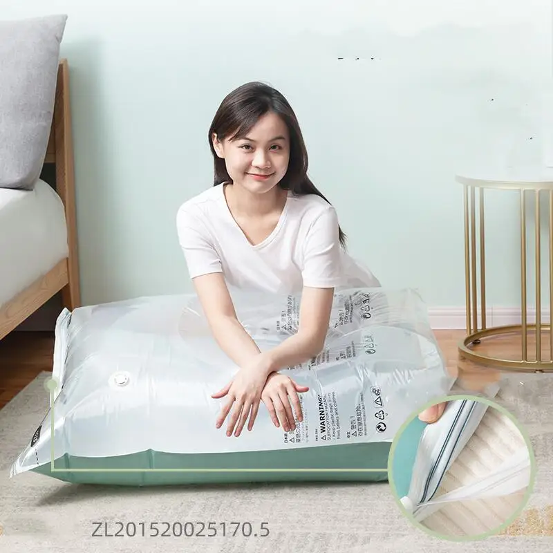 펌프 필요 없는 대형 플라스틱 진공 가방, 옷 담요 보관용 가방, 압축 빈 가방 커버, 여행 액세서리