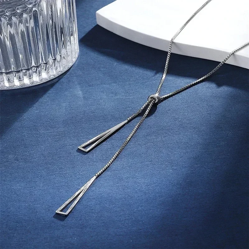 금속 스타일 실버 컬러 삼각형 펜던트 목걸이, 유행 심플한 매력 Y Lariat 목걸이, 보호 미니멀리스트 주얼리