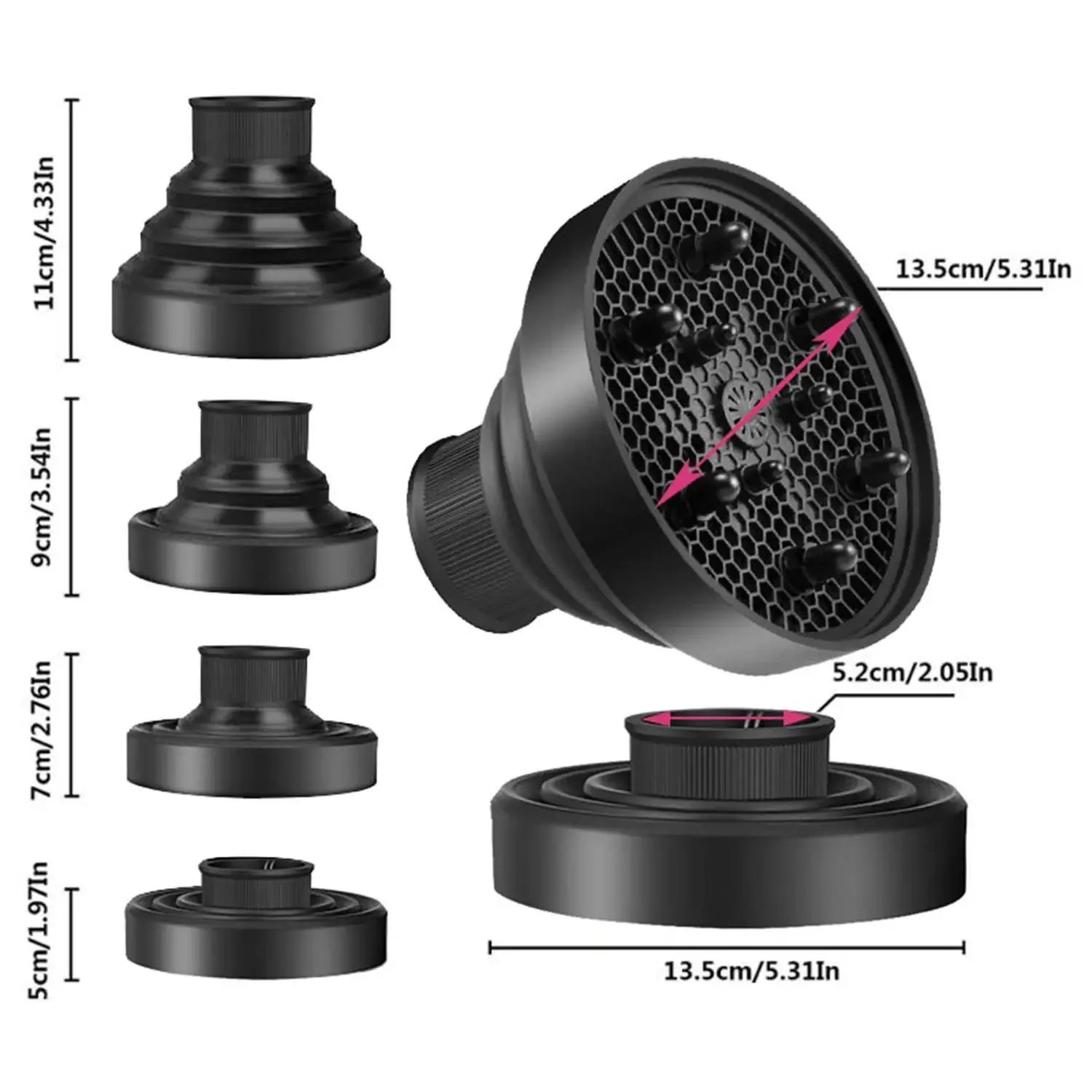실리콘 헤어 드라이어 디퓨저 살롱 도구 커버, 조절 가능한 온도 저항, 분산 건조 헤어 드라이어, 범용 확장 가능